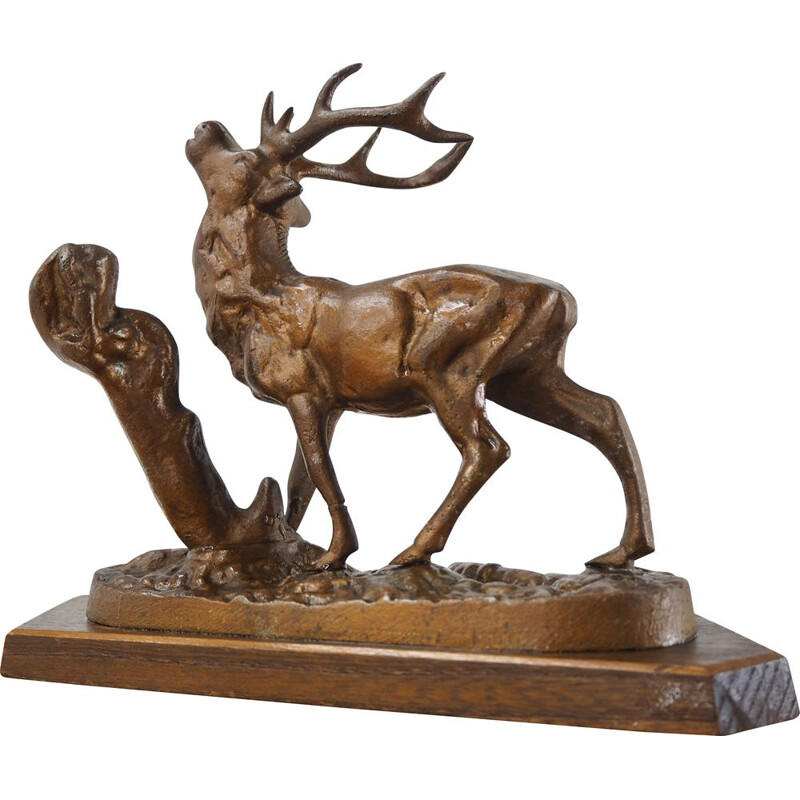 Vintage alloy deer sculpture, Czechoslovakia 1960