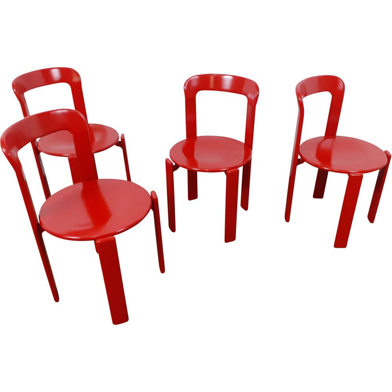 Set of 4 vintage red chairs by Bruno Rey for Dietiker