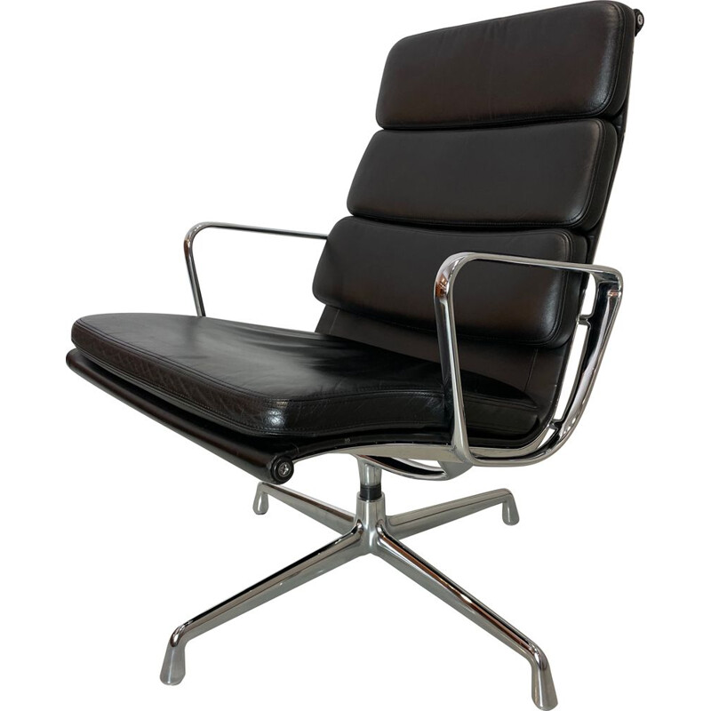 Vintage black leather armchair Softpad by Charles & Ray Eames for Vitra