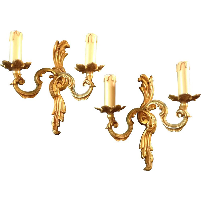 Pair of vintage bronze wall lamps by Lucien Gau