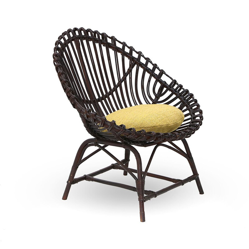 Vintage eivormige rotan fauteuil, 1950