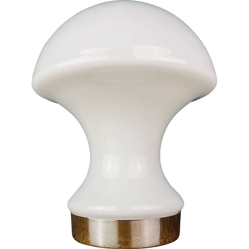 Vintage white opal glass mushroom table lamp, Italy 1980