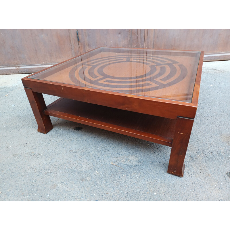 Table basse vintage en bois et verre