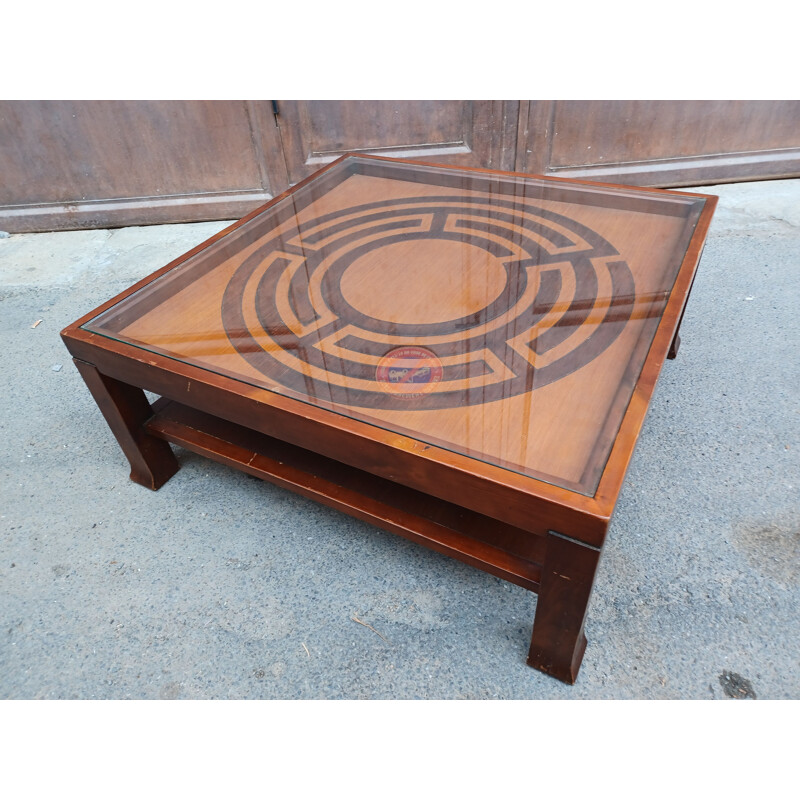 Vintage wood and glass coffee table