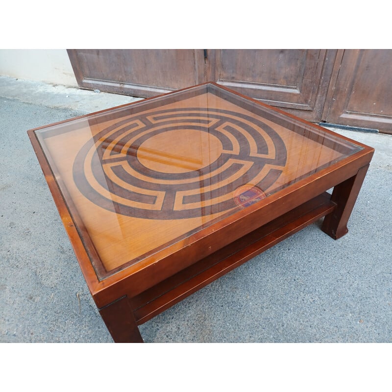 Vintage wood and glass coffee table