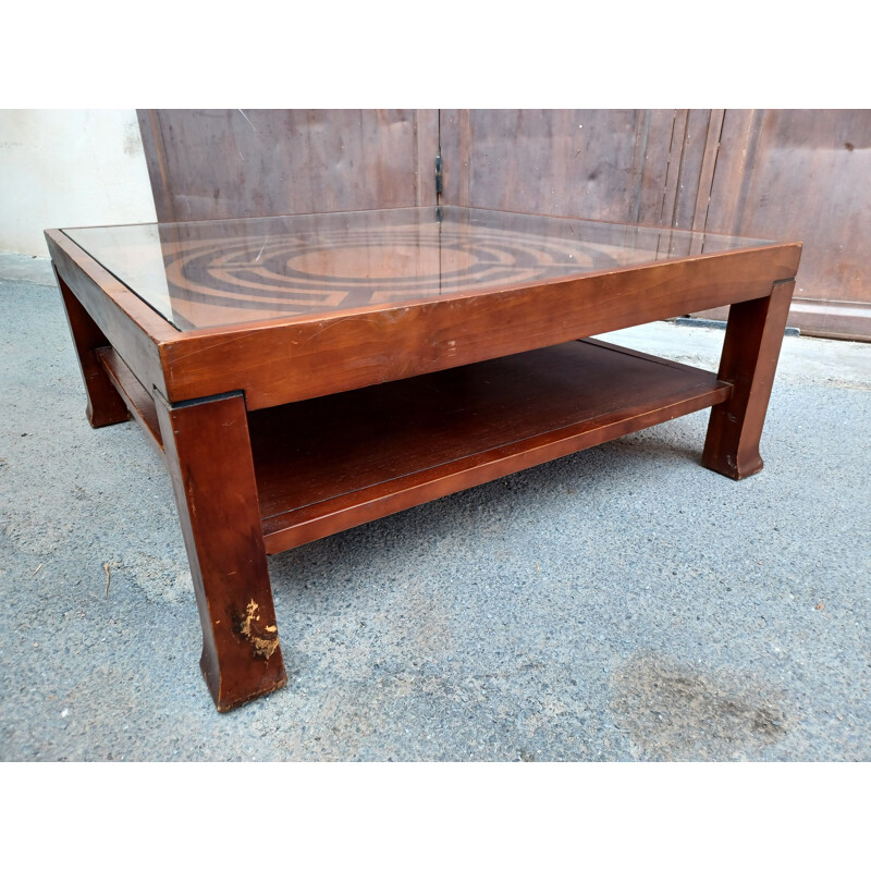 Vintage wood and glass coffee table