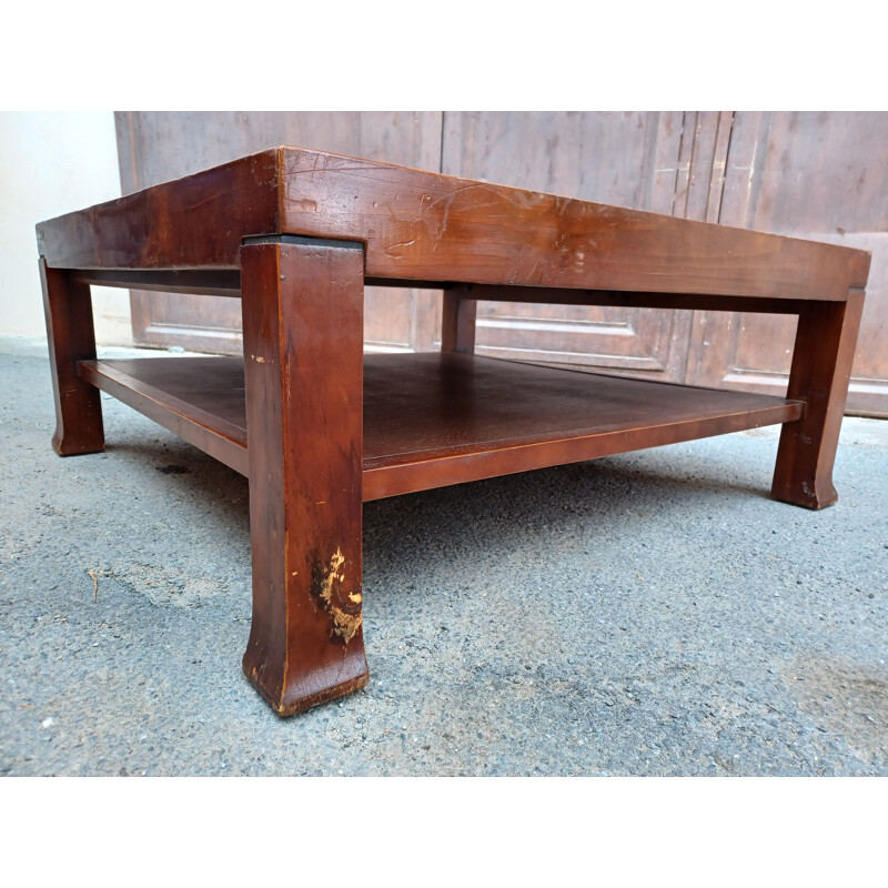 Vintage wood and glass coffee table