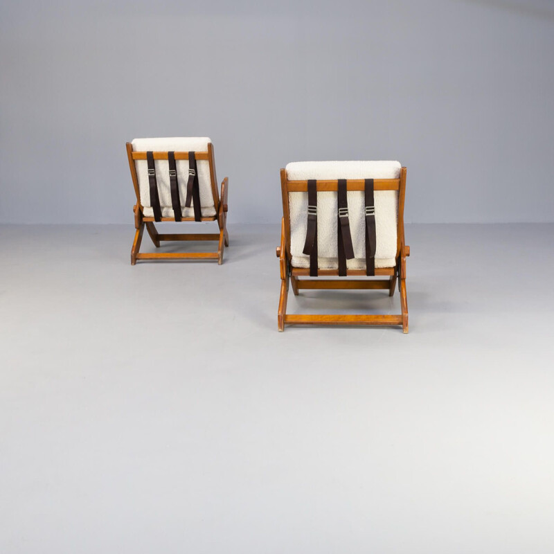 Pair of vintage brutalist armchairs with sheepskin fabric, 1960s