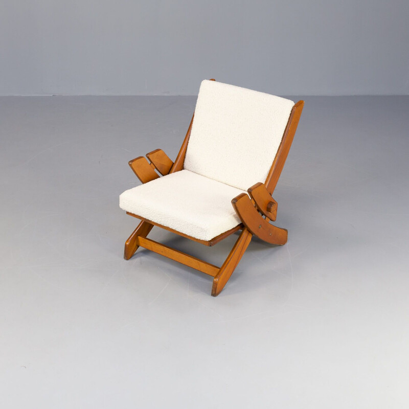 Pair of vintage brutalist armchairs with sheepskin fabric, 1960s