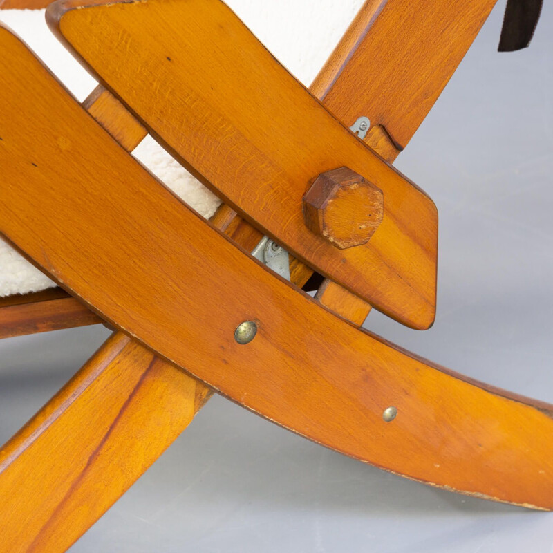 Pair of vintage brutalist armchairs with sheepskin fabric, 1960s