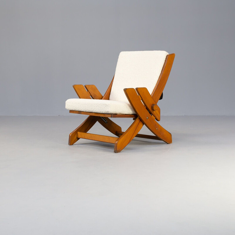 Pair of vintage brutalist armchairs with sheepskin fabric, 1960s