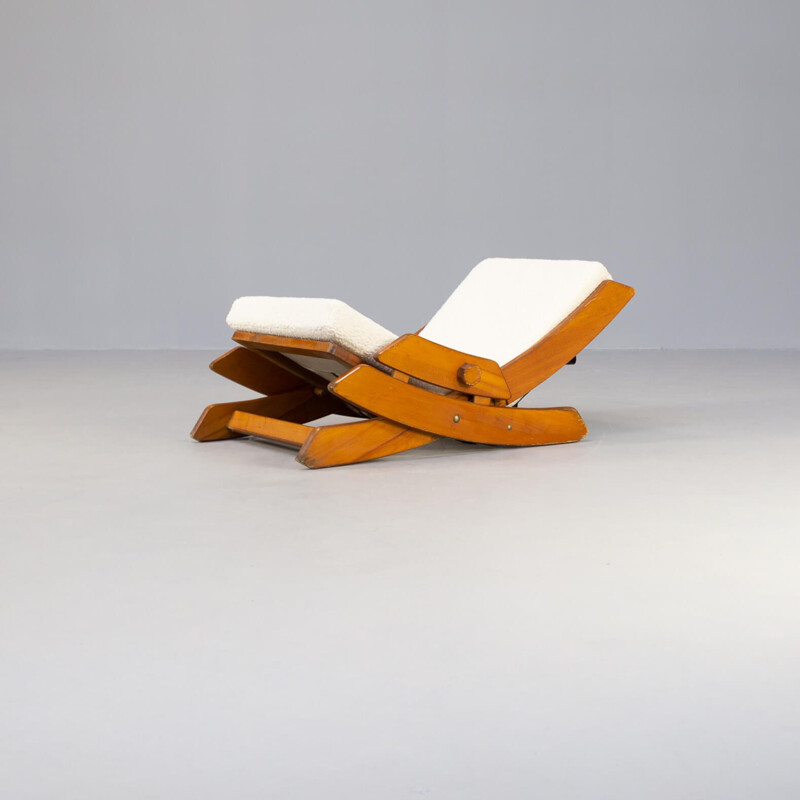 Pair of vintage brutalist armchairs with sheepskin fabric, 1960s