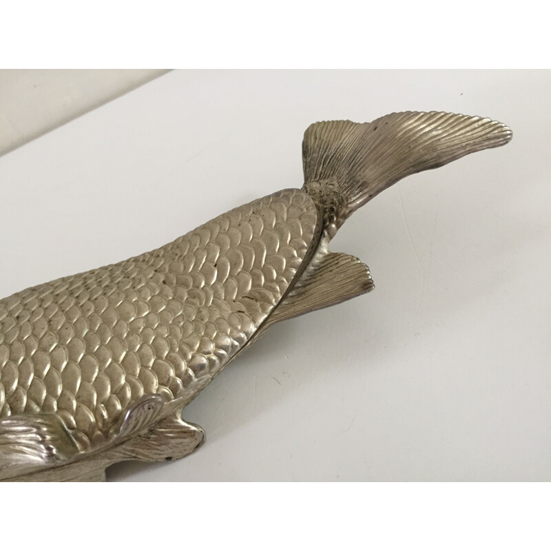 Paperweight vintage fish in silver plated steel