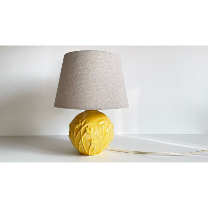 Lampe vintage en céramique jaune, 1980-1990