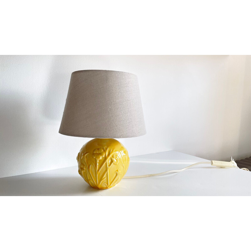 Lampe vintage en céramique jaune, 1980-1990