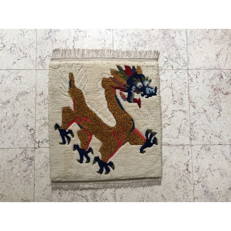 Tapis vintage Tibétain en laine avec décor dragon, 1960