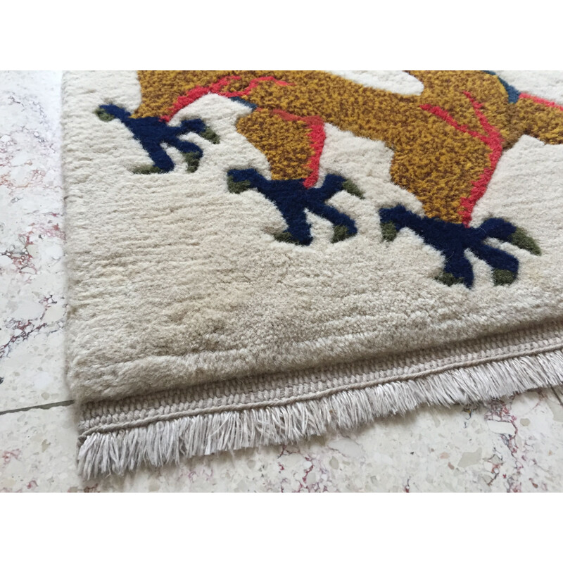 Tapis vintage Tibétain en laine avec décor dragon, 1960