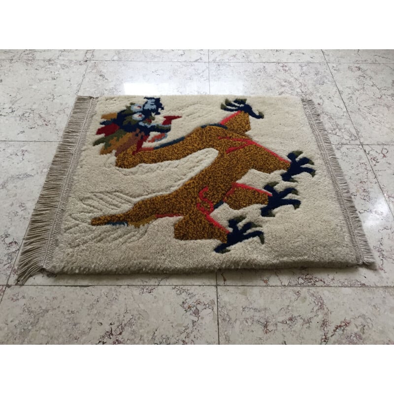 Vintage Tibetan wool rug with dragon design, 1960