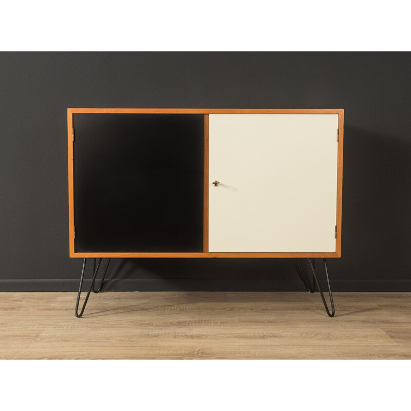 Vintage teak cabinet with black and white doors, Germany 1950