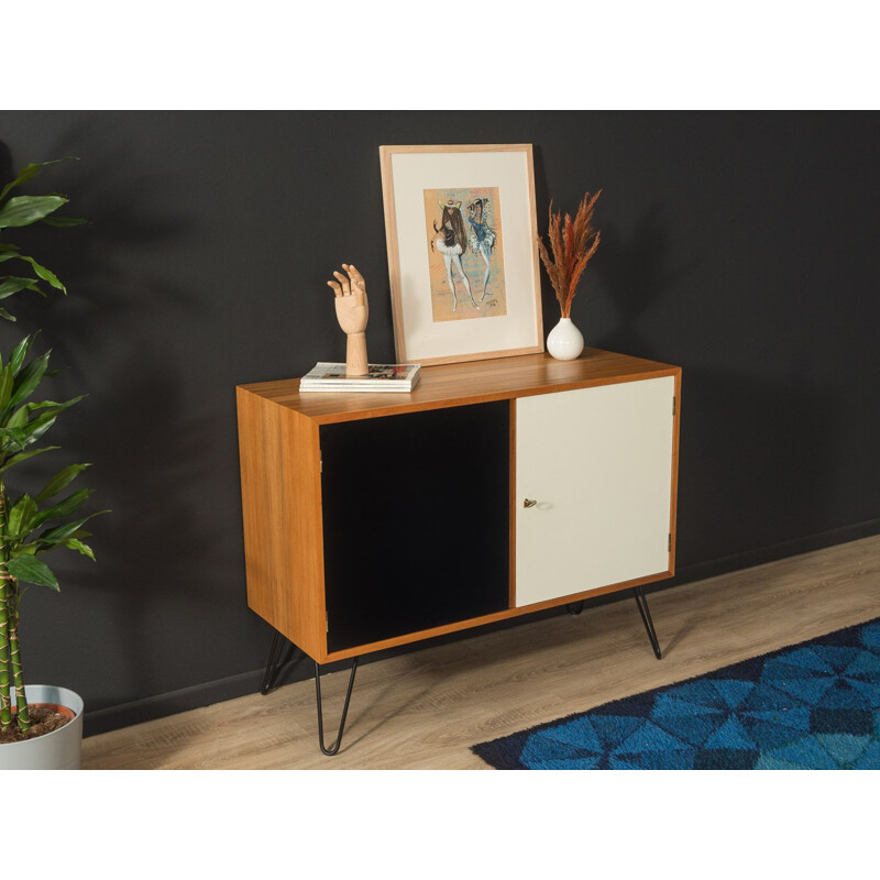 Vintage teak cabinet with black and white doors, Germany 1950