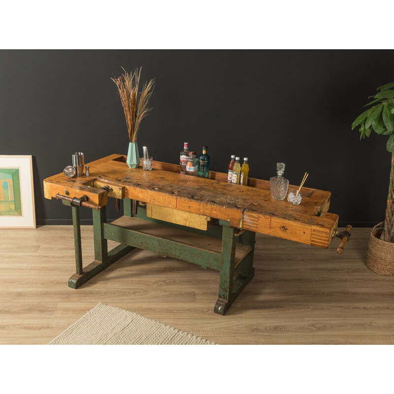 Vintage solid wood workbench, Germany 1950s