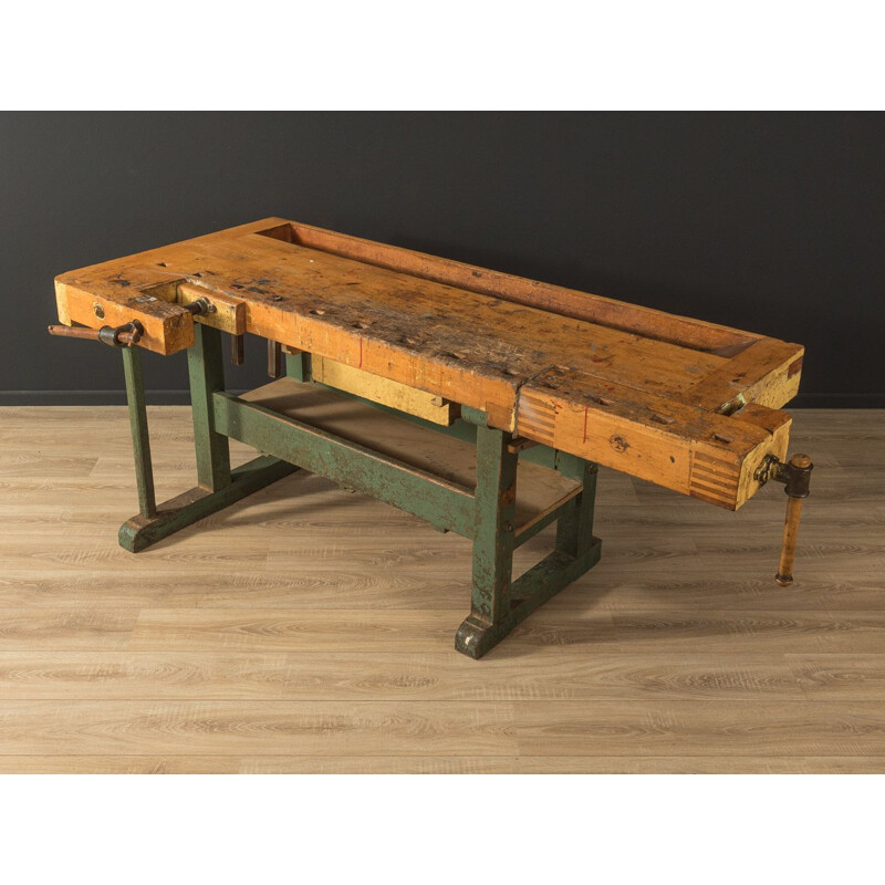 Vintage solid wood workbench, Germany 1950s