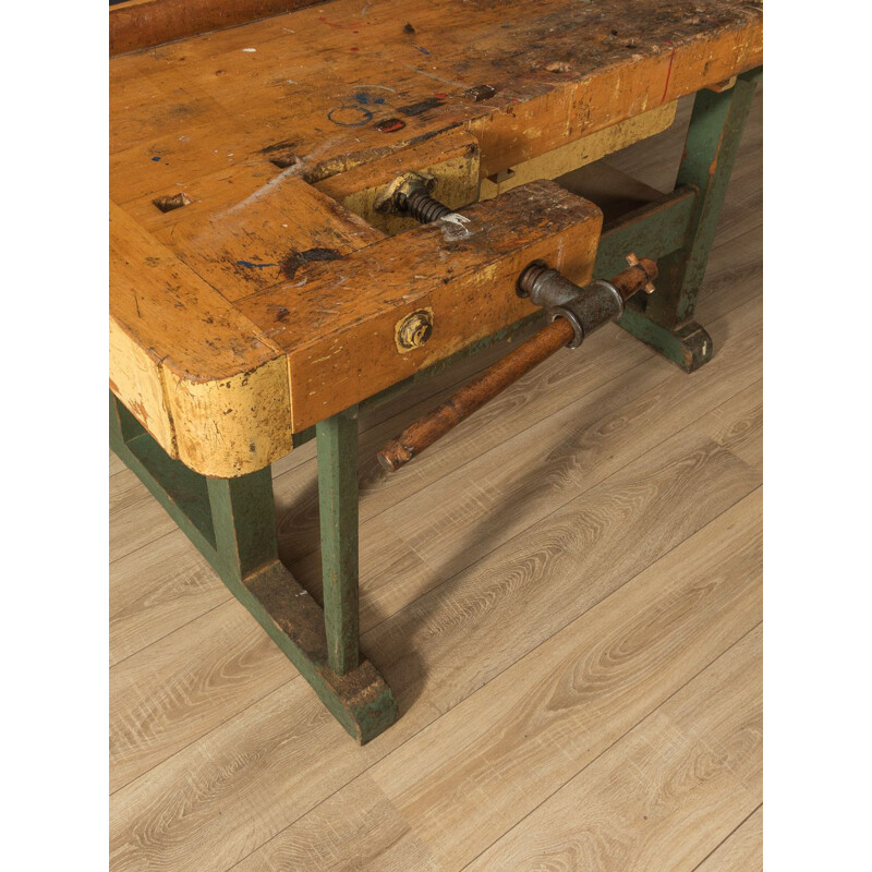 Vintage solid wood workbench, Germany 1950s