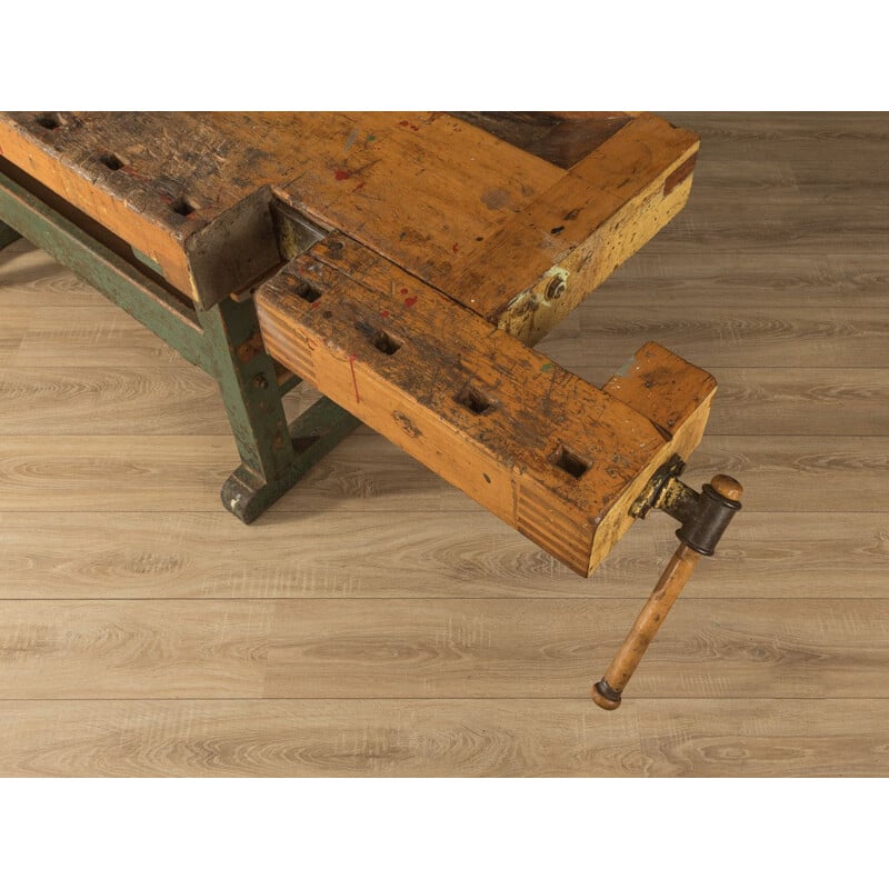 Vintage solid wood workbench, Germany 1950s