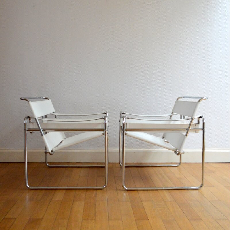Paire de fauteuils "Wassily" blanc, Marcel BREUER - 1980