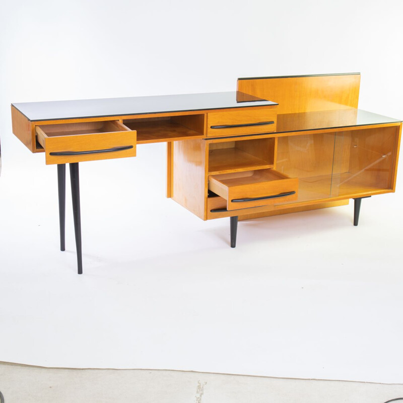 Mid-century sideboard in beechwood and birch with desk, 1970s