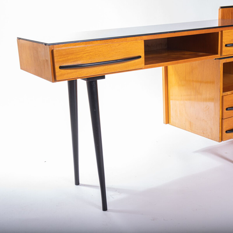 Mid-century sideboard in beechwood and birch with desk, 1970s