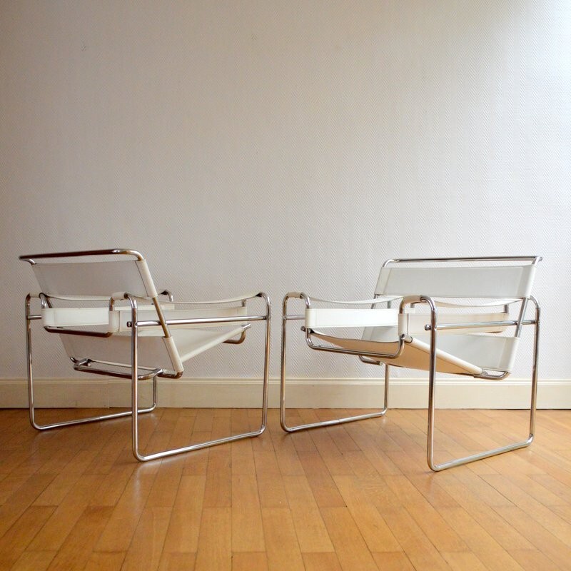 Pair of white "wassily" armchairs, Marcel BREUER - 1980s