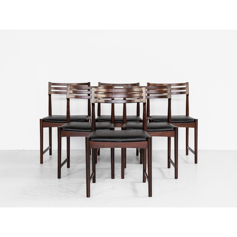 Set of 6 mid century dining chairs in solid rosewood by Severin Hansen for Bovenkamp, 1960s