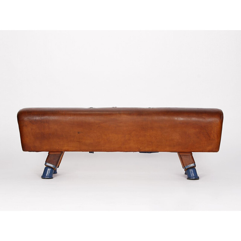Vintage leather pommel horse bench, Czechoslovakia 1930s