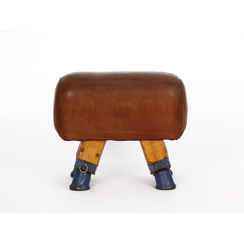 Vintage Czech leather turnbock gym stool, 1930s