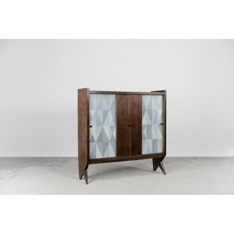 Scandinavian hand-painted walnut armoire, 1960