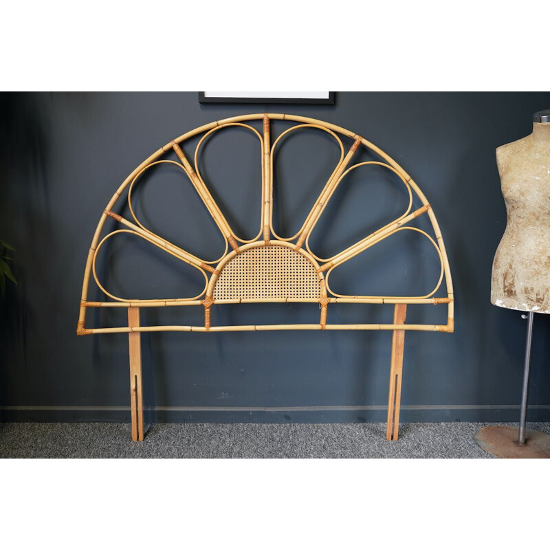 Mid century double bamboo & cane rattan Sunburst headboard, 1970s