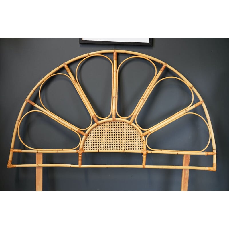 Mid century double bamboo & cane rattan Sunburst headboard, 1970s