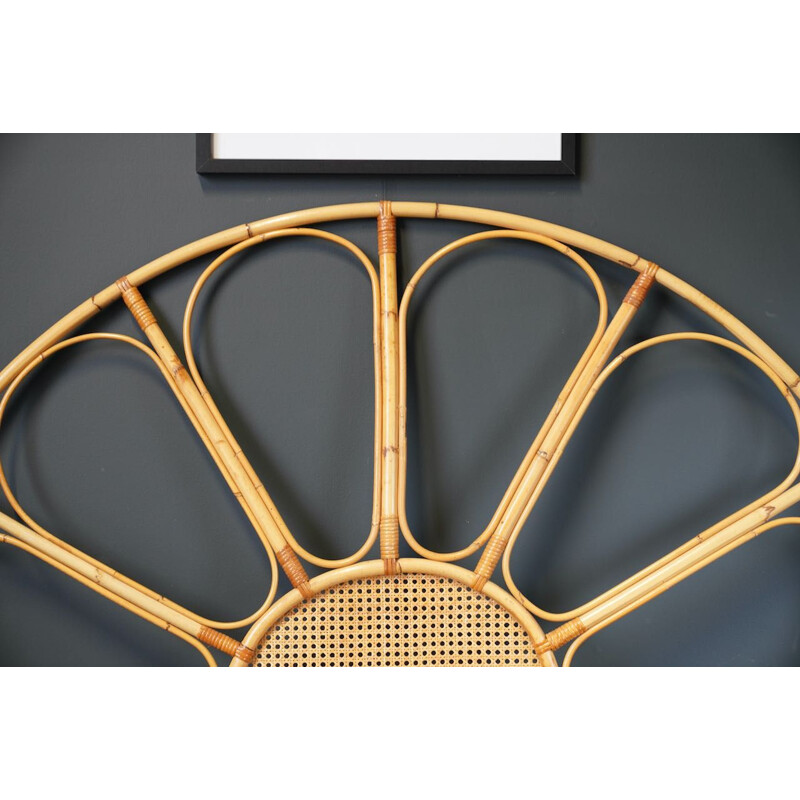 Mid century double bamboo & cane rattan Sunburst headboard, 1970s