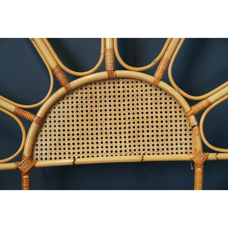 Mid century double bamboo & cane rattan Sunburst headboard, 1970s