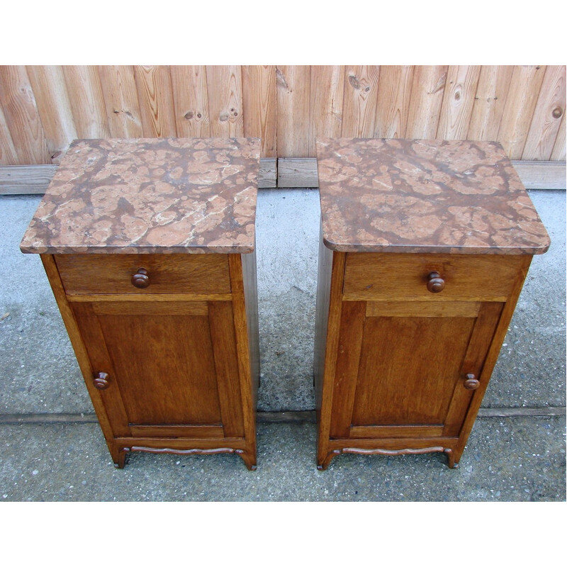 Pair of vintage wood and marble night stands