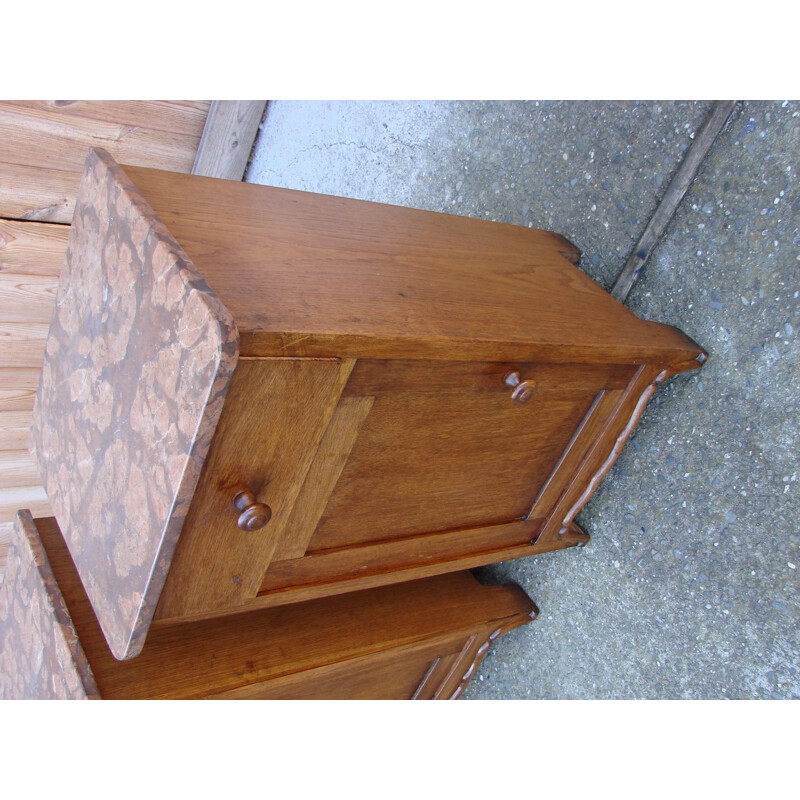 Paire de tables de chevet vintage en bois et marbre