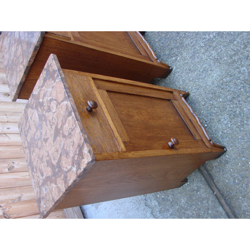 Pair of vintage wood and marble night stands