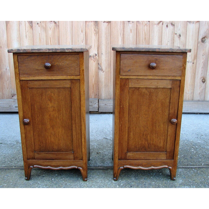 Pair of vintage wood and marble night stands