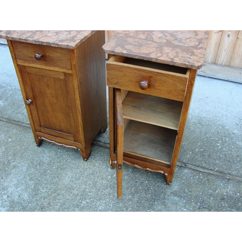 Pair of vintage wood and marble night stands