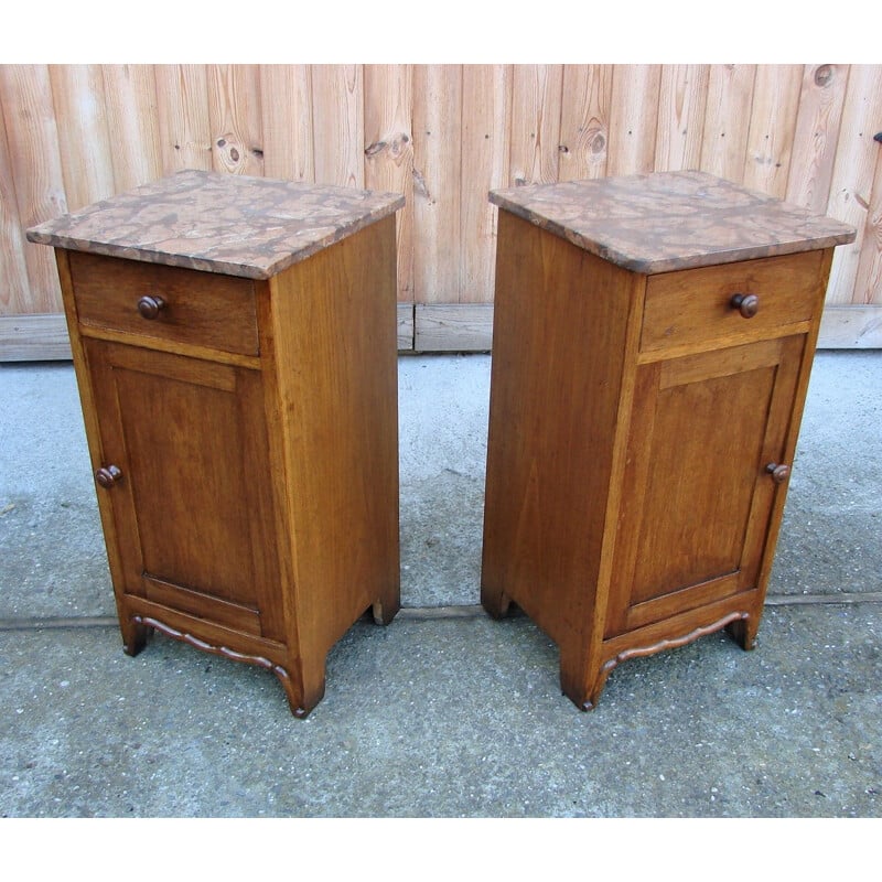 Pair of vintage wood and marble night stands