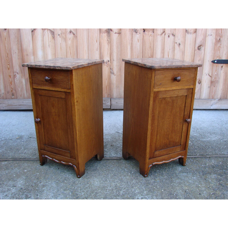 Pair of vintage wood and marble night stands