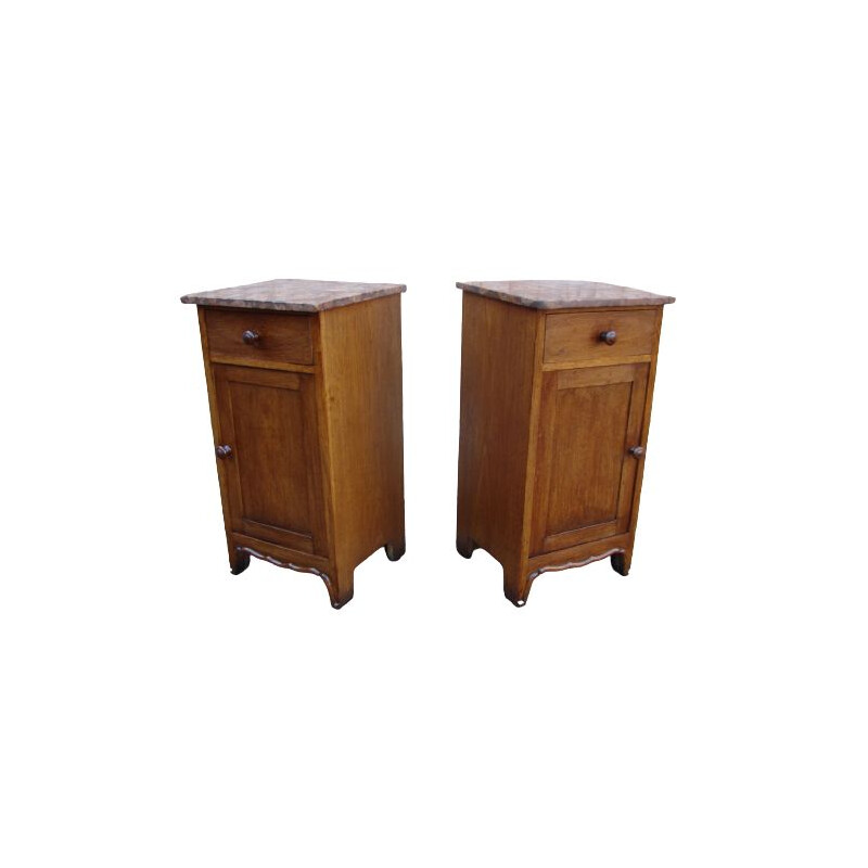 Paire de tables de chevet vintage en bois et marbre