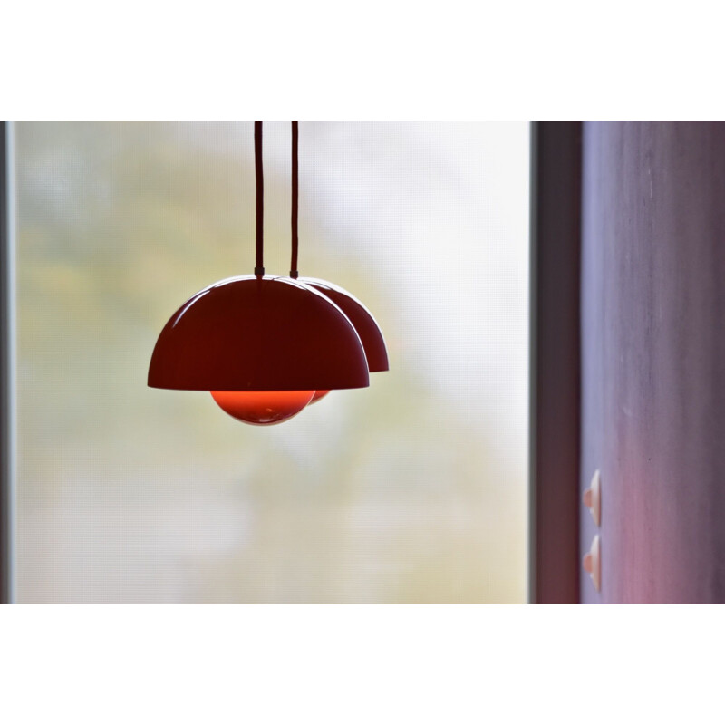 Vintage enamel flowerpot pendant lamp by Verner Panton for Louis Poulsen, Denmark 1968