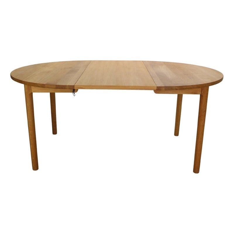 Vintage round oakwood extendable dining table by Hans J. Wegner for Ry Mobler, Denmark 1970